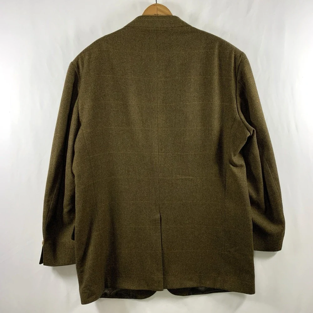 VTG 90s Banana Republic Mens Wool Herringbone Tweed Sport Coat Sz 44R Wide Lapel